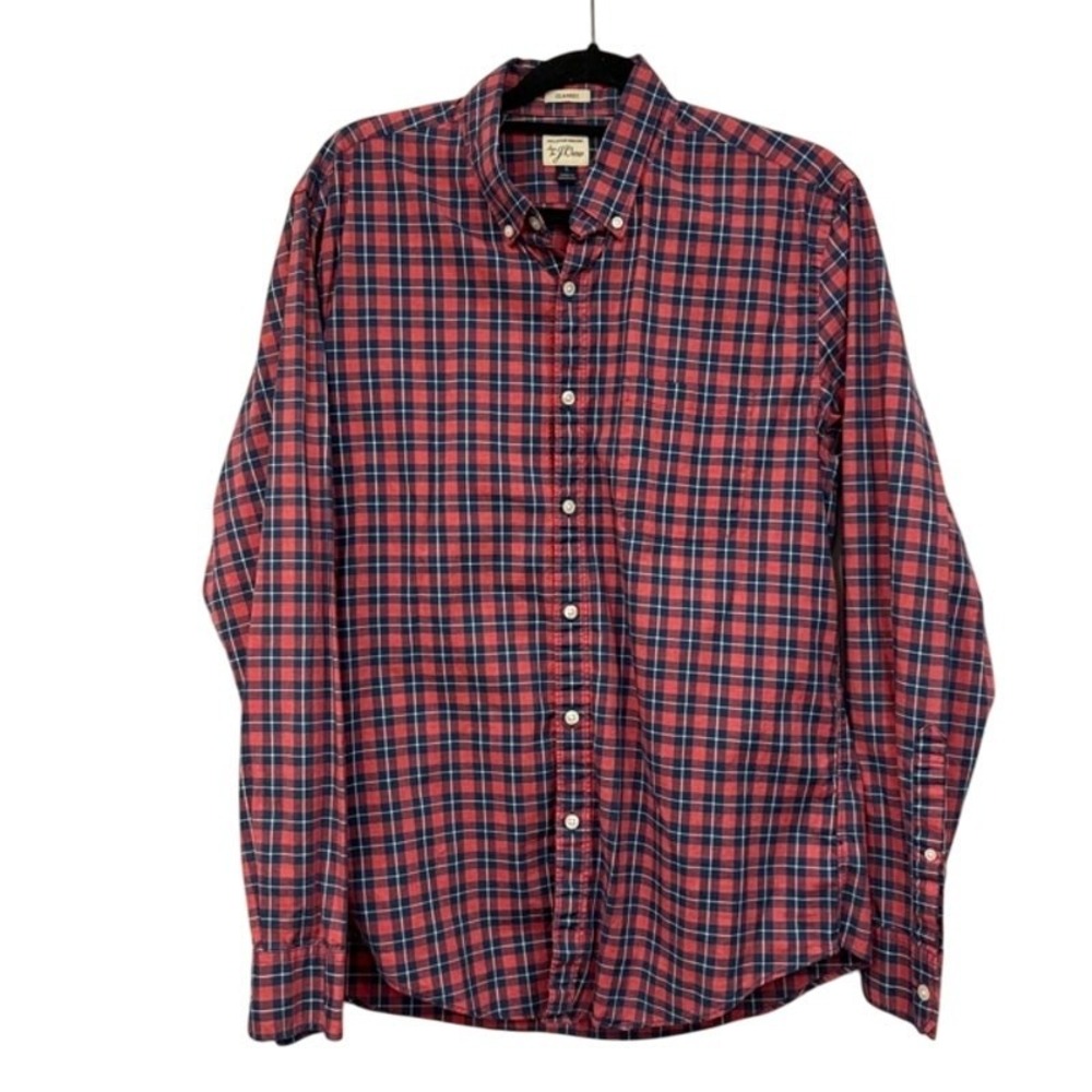 J Crew Classic Men's Plaid Button Down Shirt Large Cotton Long‎ Sleeve